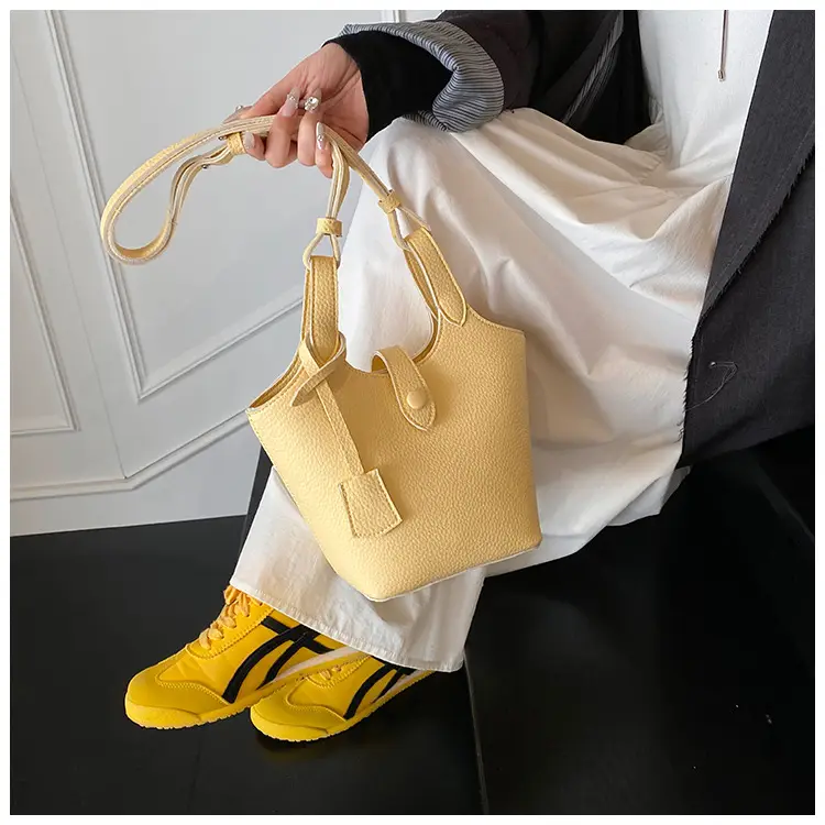 Women's Soft Leather Bucket Bag Beige Shoulder Crossbody — feature 23