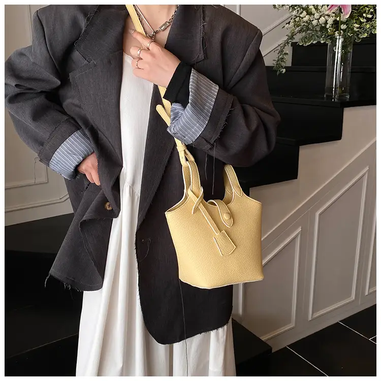 Women's Soft Leather Bucket Bag Beige Shoulder Crossbody — feature 24