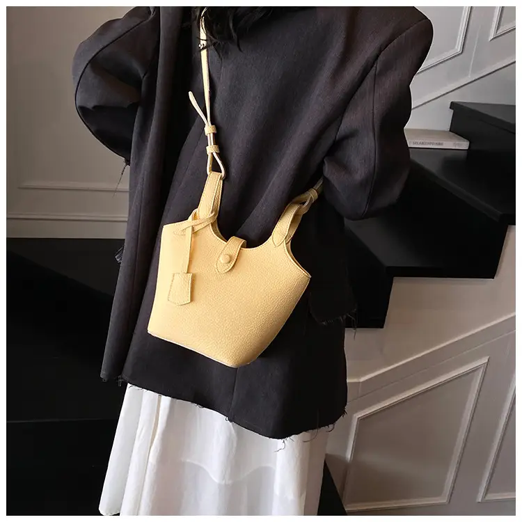 Women's Soft Leather Bucket Bag Beige Shoulder Crossbody — feature 25