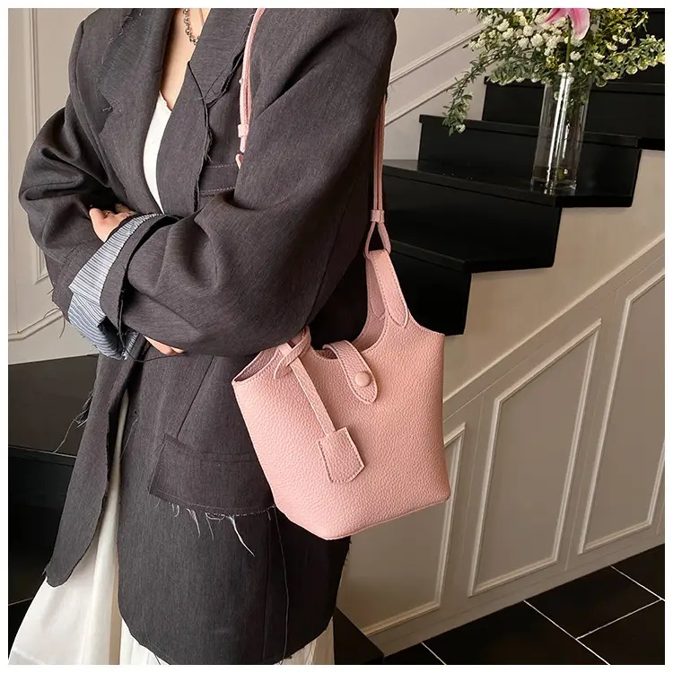 Women's Soft Leather Bucket Bag Beige Shoulder Crossbody — feature 26