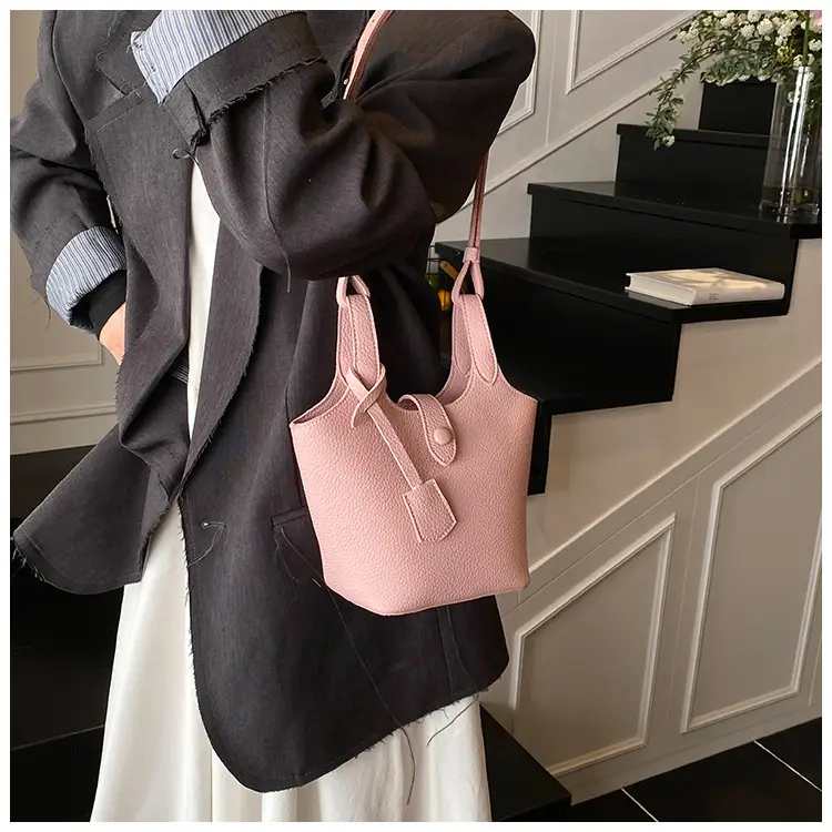 Women's Soft Leather Bucket Bag Beige Shoulder Crossbody — feature 29