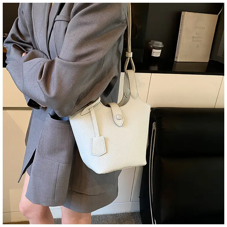 Women's Soft Leather Bucket Bag Beige Shoulder Crossbody — feature 32