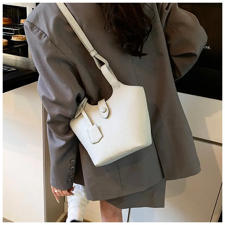 Women's Soft Leather Bucket Bag Beige Shoulder Crossbody — feature 34