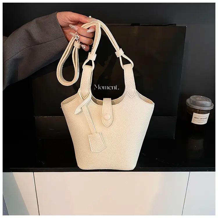 Women's Soft Leather Bucket Bag Beige Shoulder Crossbody — feature 39