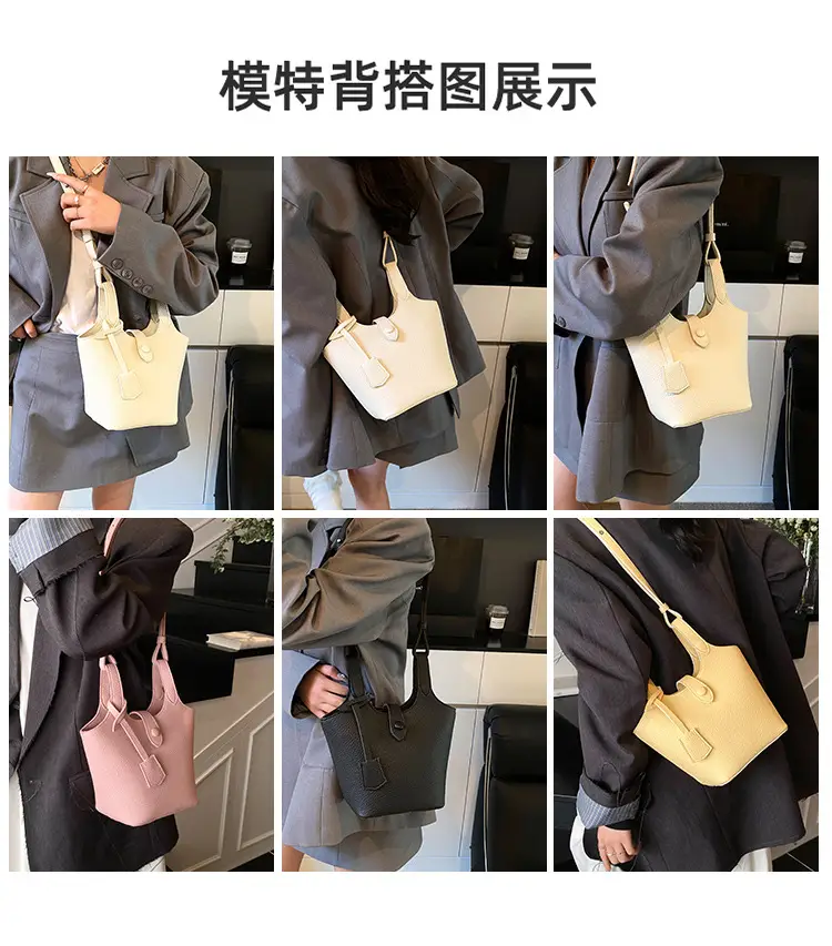 Women's Soft Leather Bucket Bag Beige Shoulder Crossbody — feature 4