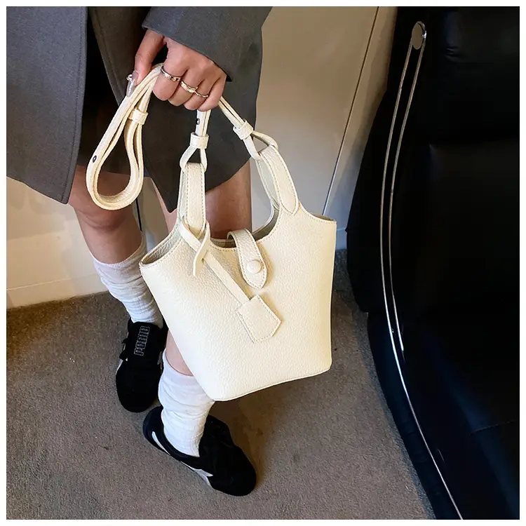 Women's Soft Leather Bucket Bag Beige Shoulder Crossbody — feature 40