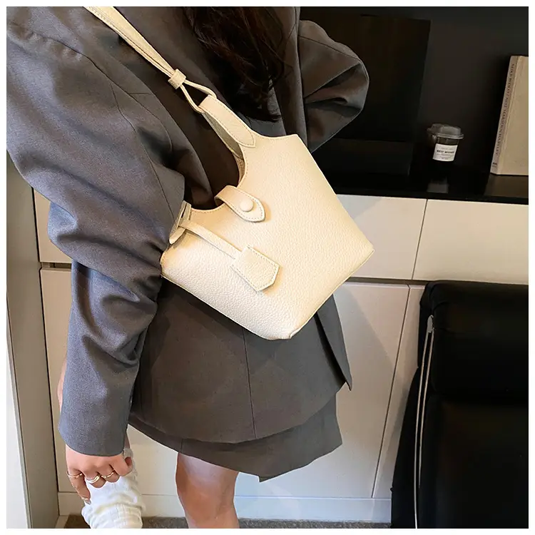 Women's Soft Leather Bucket Bag Beige Shoulder Crossbody — feature 42
