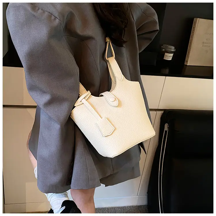 Women's Soft Leather Bucket Bag Beige Shoulder Crossbody — feature 45