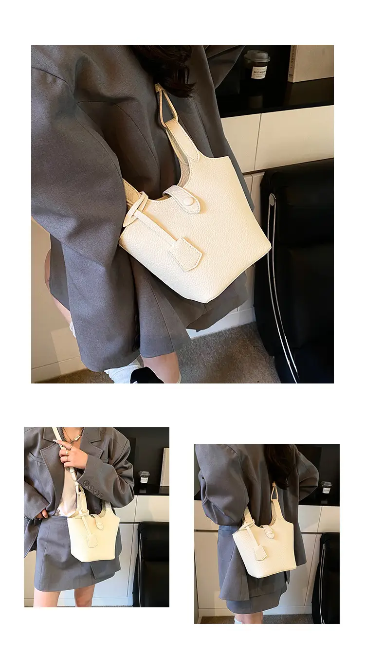 Women's Soft Leather Bucket Bag Beige Shoulder Crossbody — feature 5