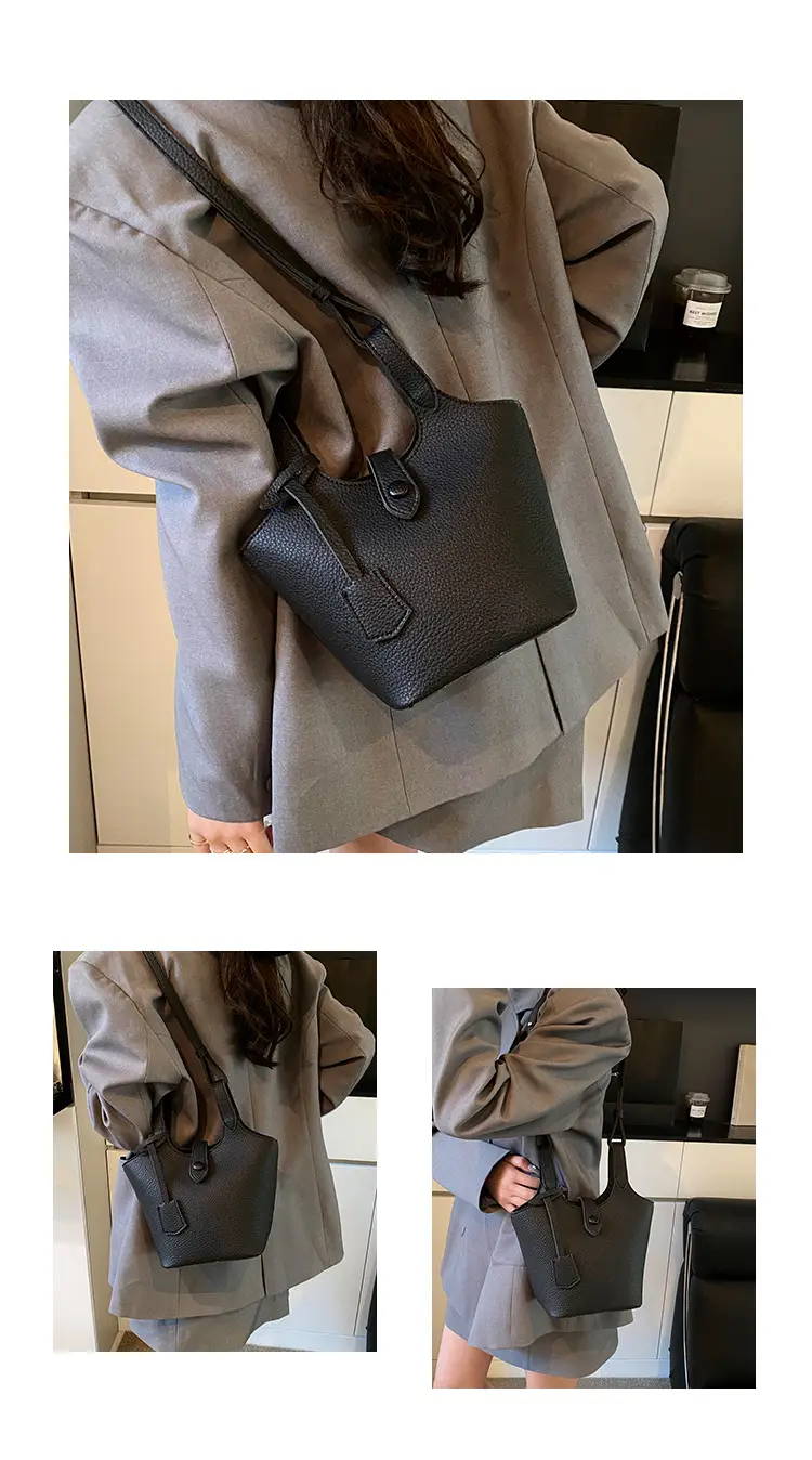 Women's Soft Leather Bucket Bag Beige Shoulder Crossbody — feature 6