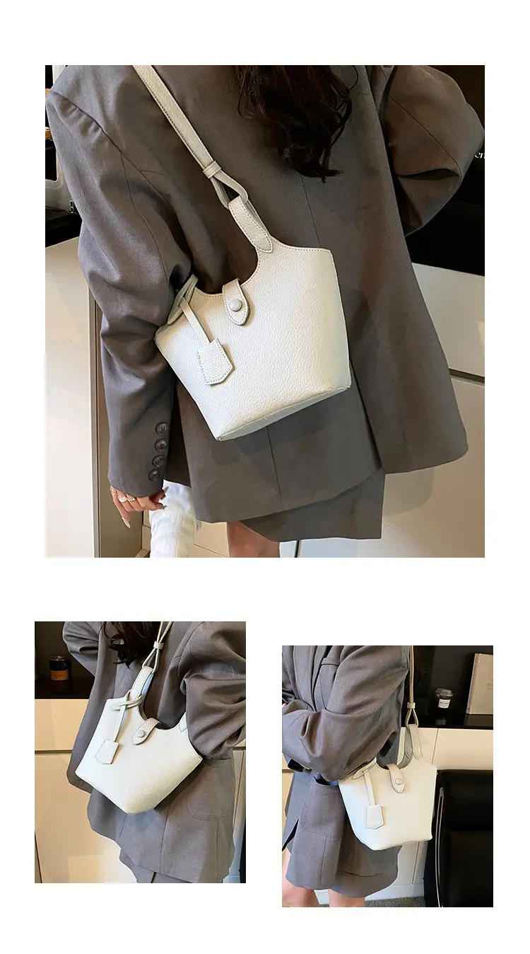 Women's Soft Leather Bucket Bag Beige Shoulder Crossbody — feature 7