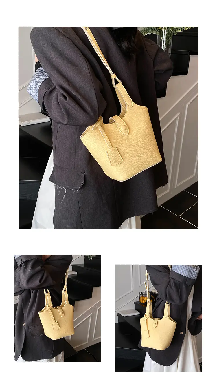 Women's Soft Leather Bucket Bag Beige Shoulder Crossbody — feature 9