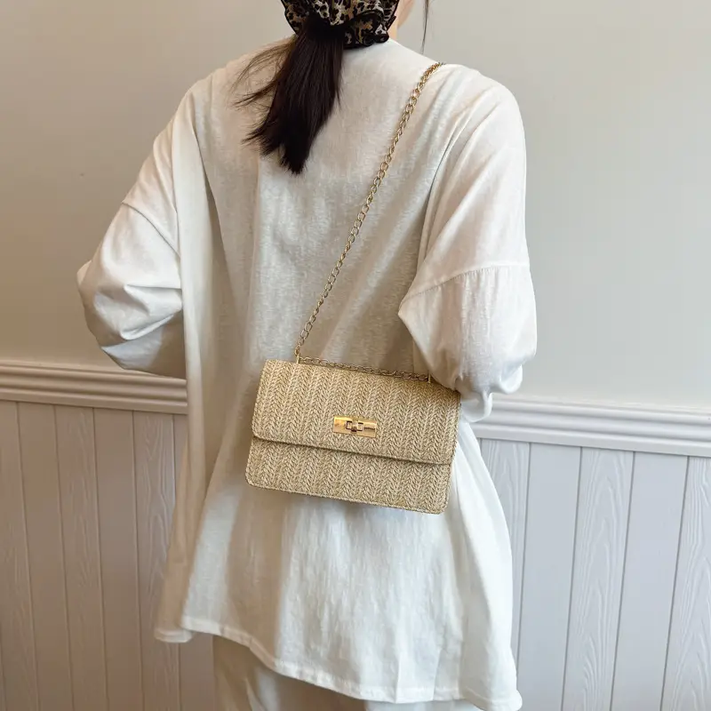 Summer Straw Chain Small Square Bag Women 2025