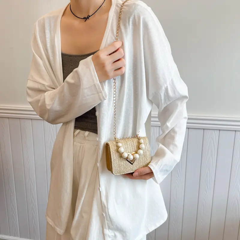 Summer Straw Chain Small Square Bag Women 2025