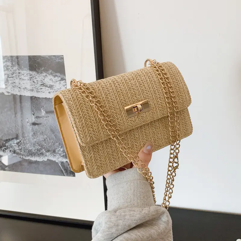Summer Straw Chain Small Square Bag Women 2025