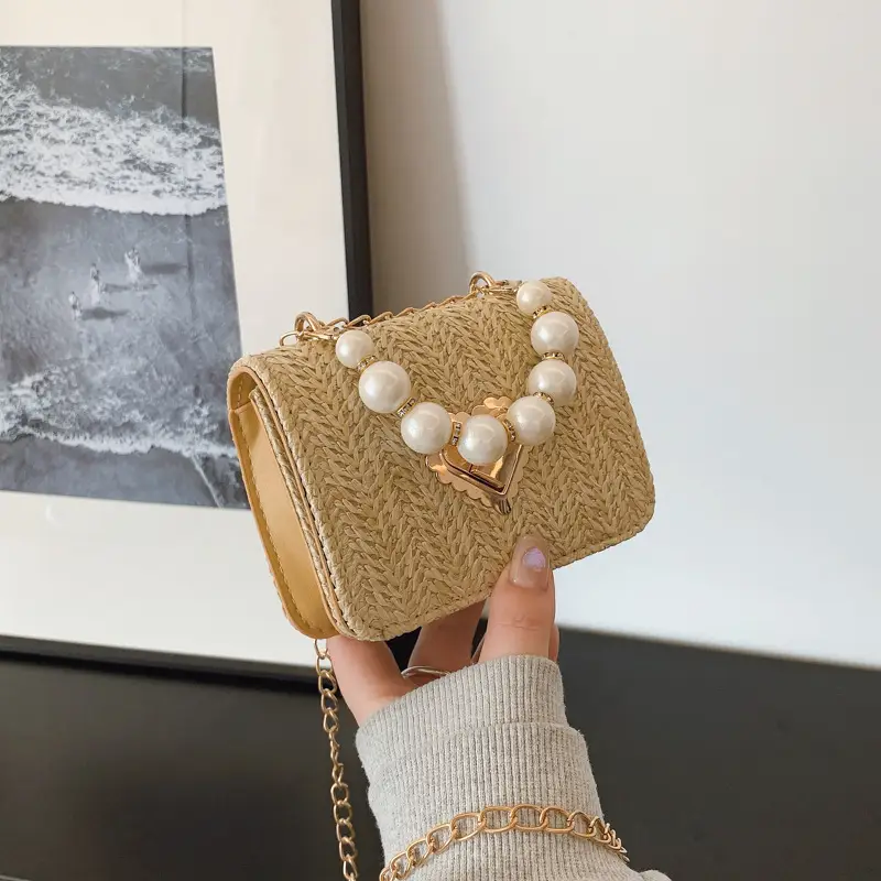 Summer Straw Chain Small Square Bag Women 2025