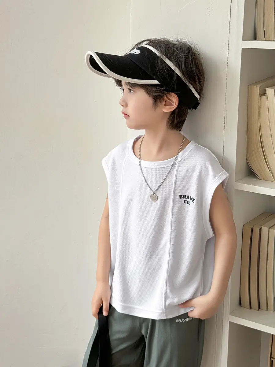 Boys Mesh Sleeveless Vest T-Shirt White Korean Style