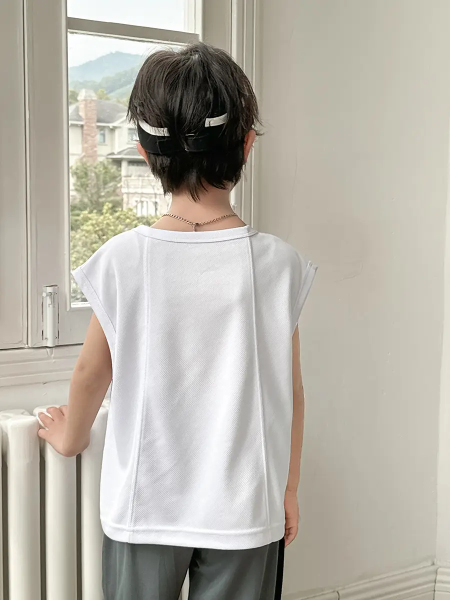 Boys Mesh Sleeveless Vest T-Shirt White Korean Style