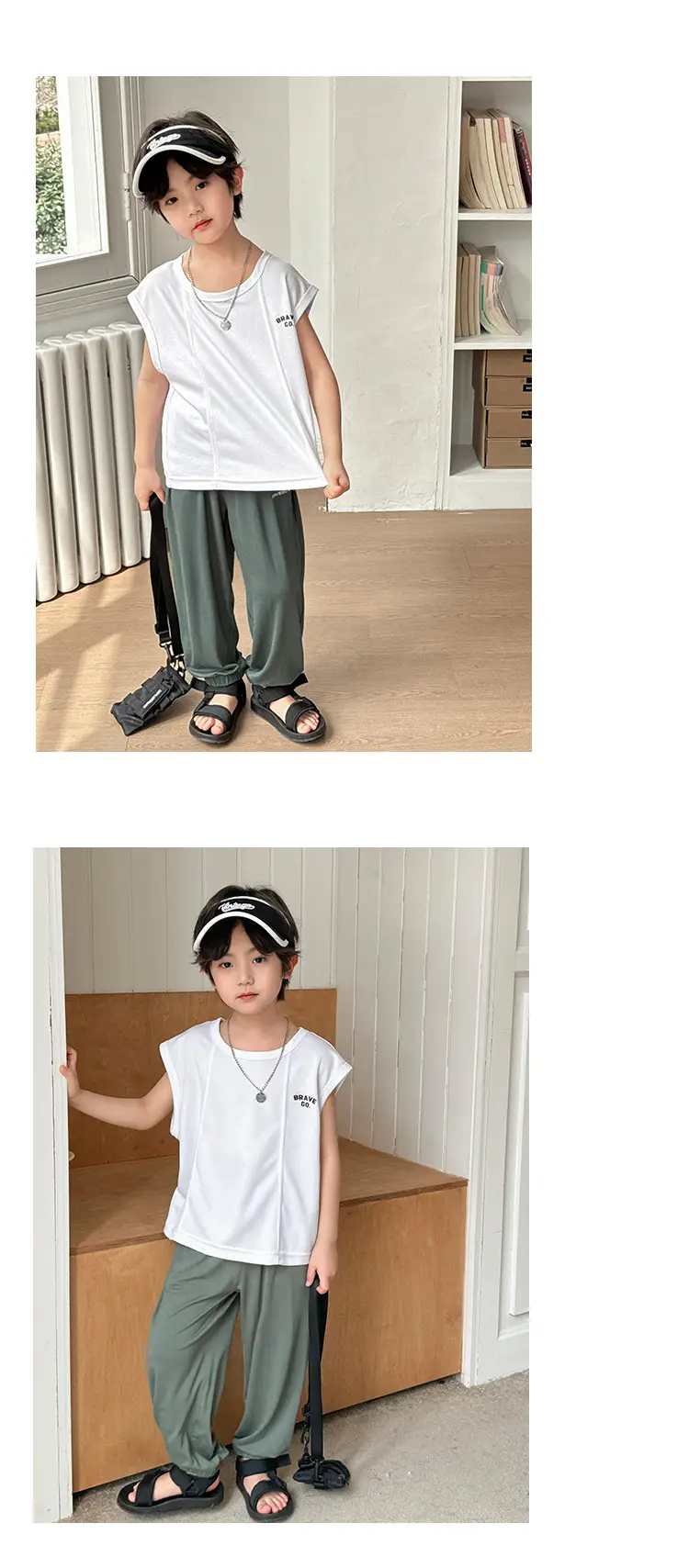 Boys Mesh Sleeveless Vest T-Shirt White Korean Style — feature 11