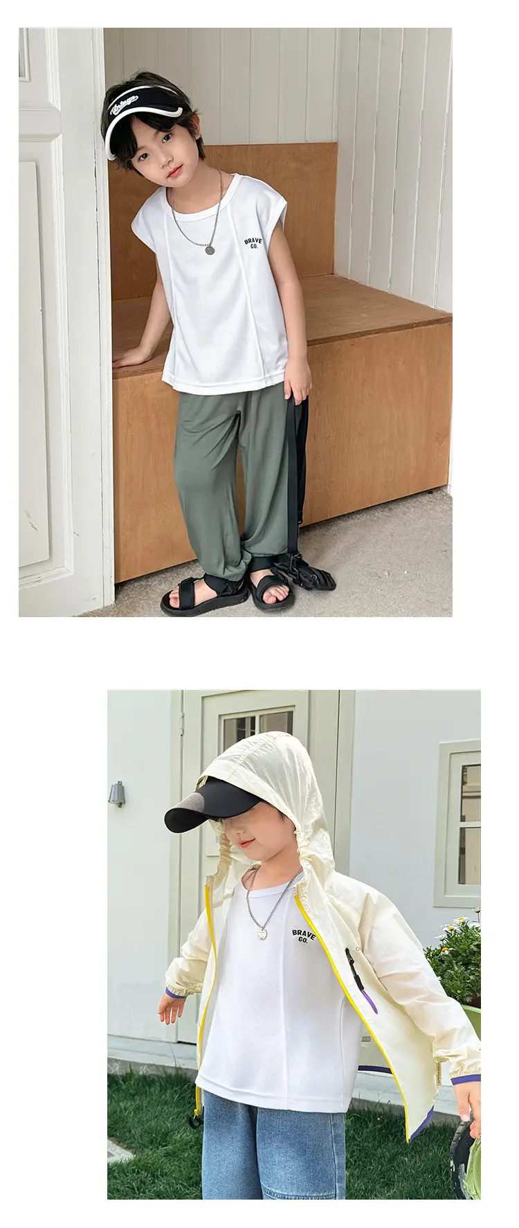 Boys Mesh Sleeveless Vest T-Shirt White Korean Style — feature 12