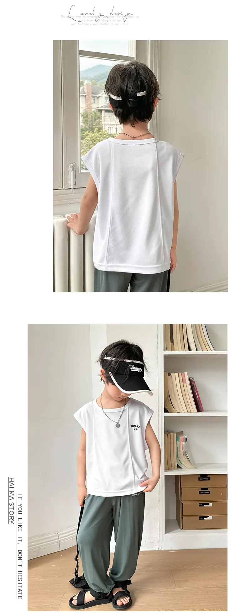 Boys Mesh Sleeveless Vest T-Shirt White Korean Style — feature 8