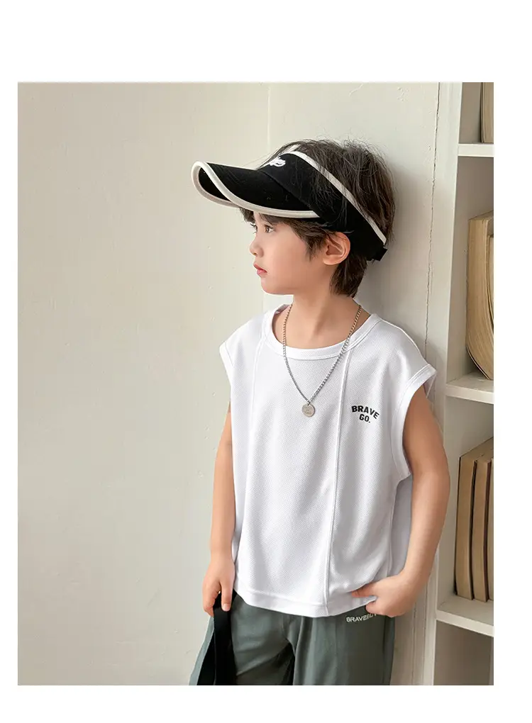 Boys Mesh Sleeveless Vest T-Shirt White Korean Style — feature 9