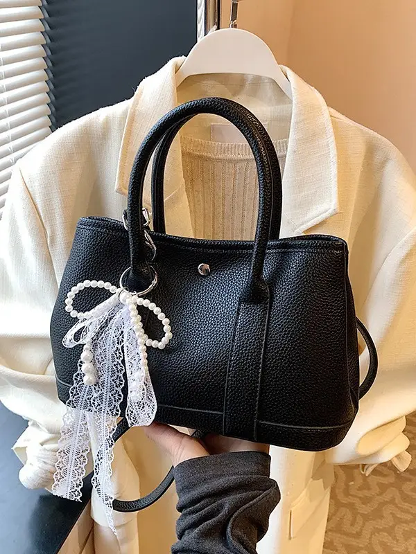 Yellow Leather Shoulder Crossbody Bag with Lace Trim - Image 23