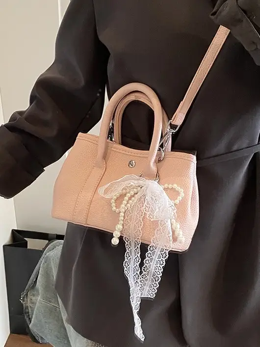 Yellow Leather Shoulder Crossbody Bag with Lace Trim - Image 24