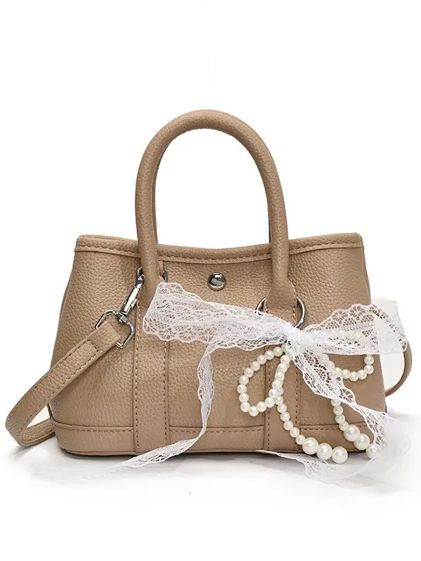 Yellow Leather Shoulder Crossbody Bag with Lace Trim - Image 25