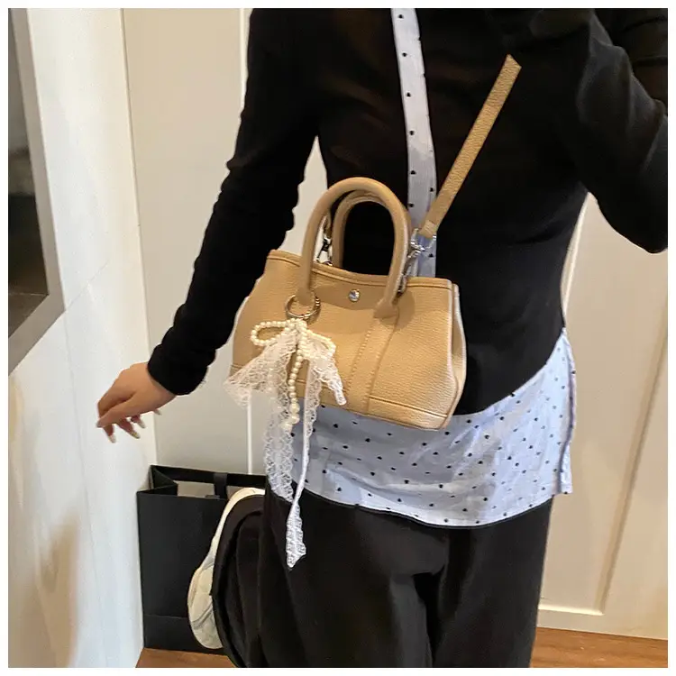 Yellow Leather Shoulder Crossbody Bag with Lace Trim — feature 17