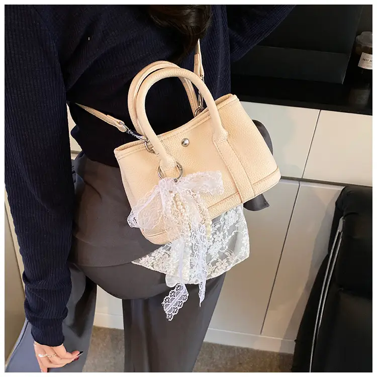 Yellow Leather Shoulder Crossbody Bag with Lace Trim — feature 20