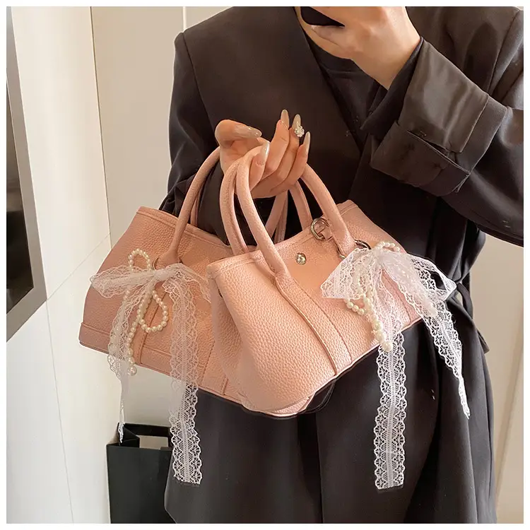 Yellow Leather Shoulder Crossbody Bag with Lace Trim — feature 21