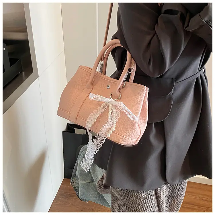 Yellow Leather Shoulder Crossbody Bag with Lace Trim — feature 22