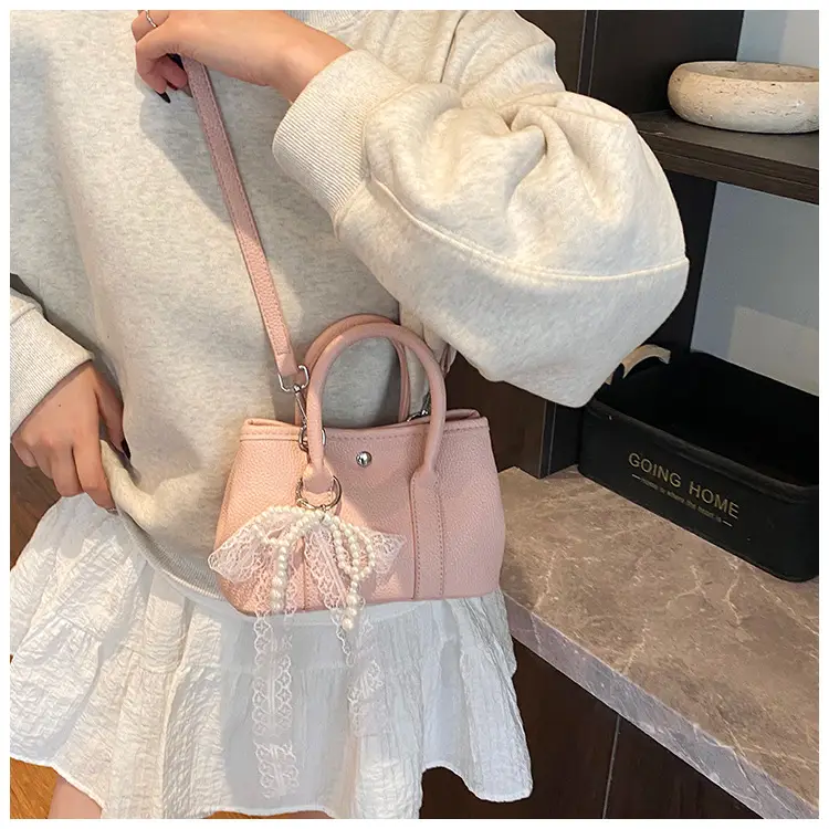 Yellow Leather Shoulder Crossbody Bag with Lace Trim — feature 23