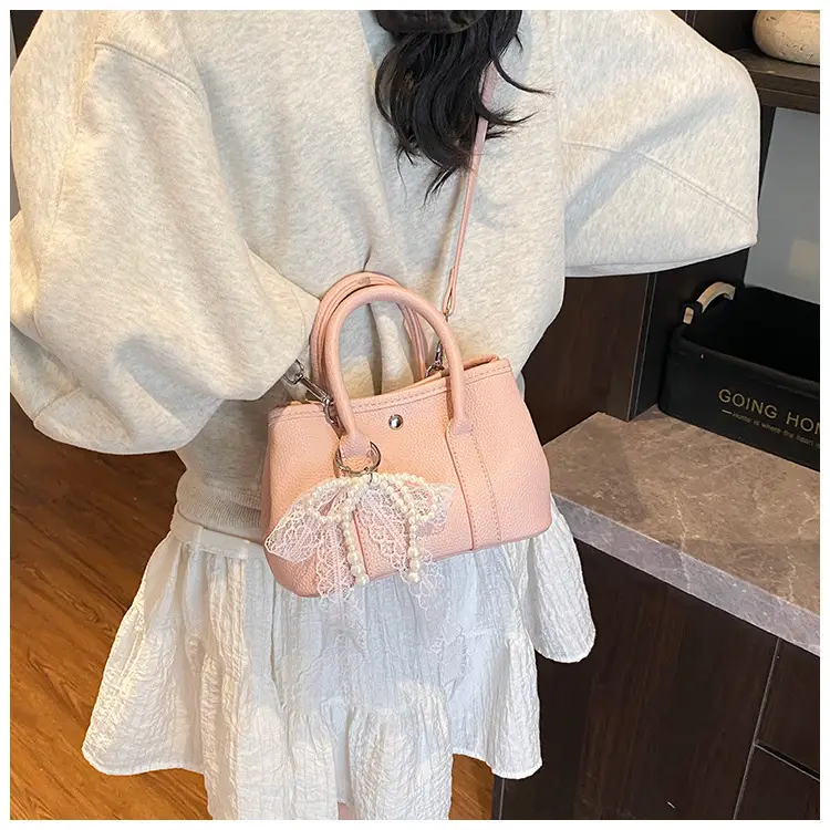 Yellow Leather Shoulder Crossbody Bag with Lace Trim — feature 24