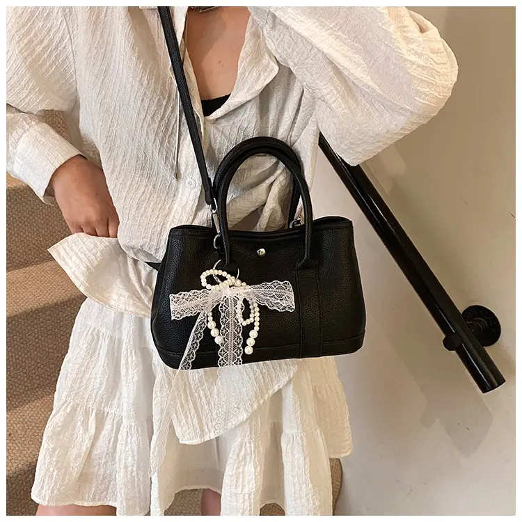 Yellow Leather Shoulder Crossbody Bag with Lace Trim — feature 25