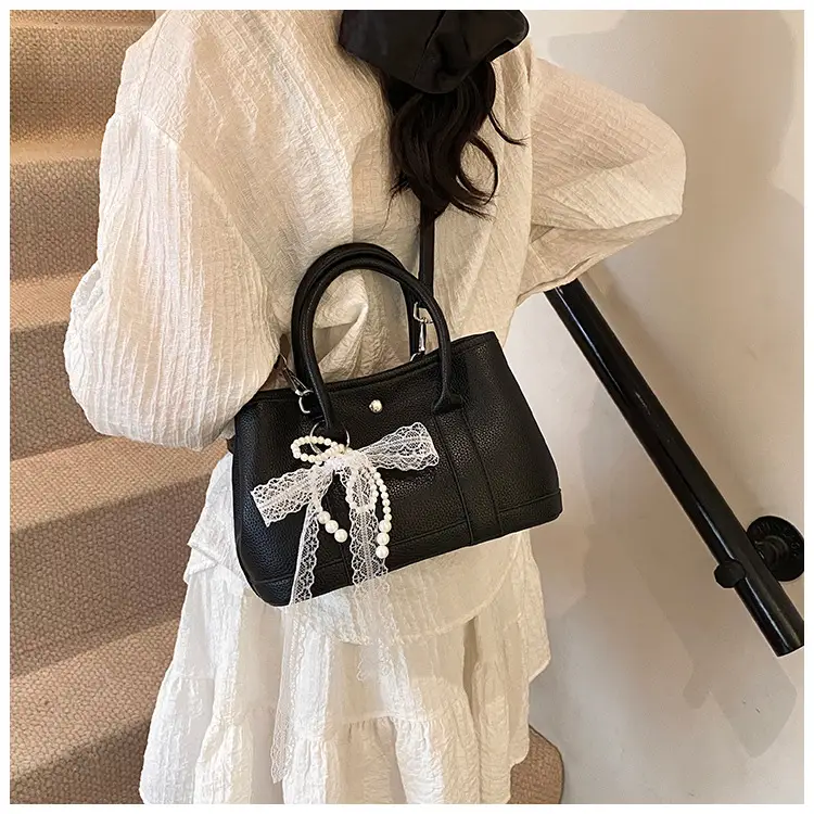 Yellow Leather Shoulder Crossbody Bag with Lace Trim — feature 26