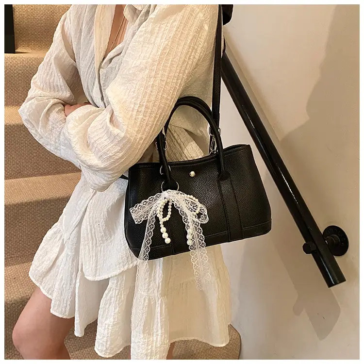 Yellow Leather Shoulder Crossbody Bag with Lace Trim — feature 28