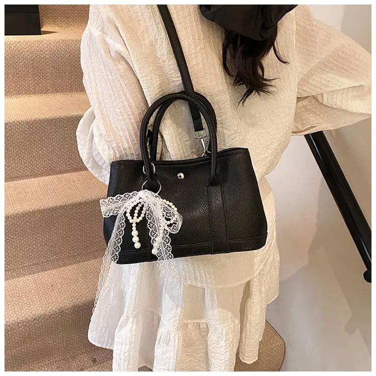 Yellow Leather Shoulder Crossbody Bag with Lace Trim — feature 29