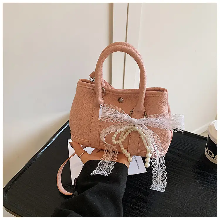 Yellow Leather Shoulder Crossbody Bag with Lace Trim — feature 42