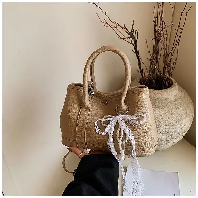 Yellow Leather Shoulder Crossbody Bag with Lace Trim — feature 45
