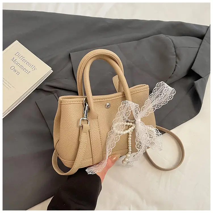 Yellow Leather Shoulder Crossbody Bag with Lace Trim - Image 14