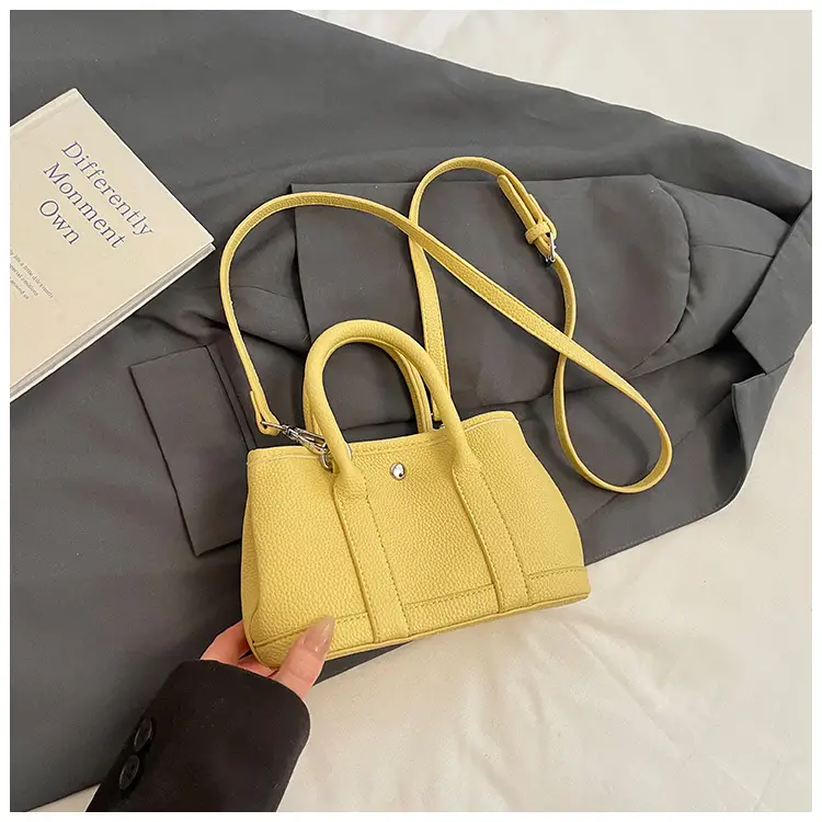 Yellow Leather Shoulder Crossbody Bag with Lace Trim - Image 16