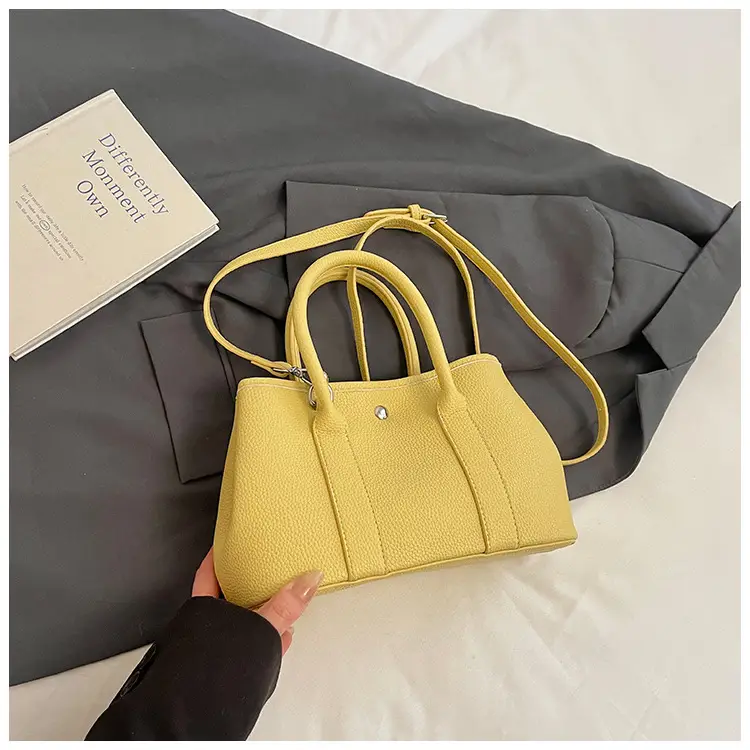 Yellow Leather Shoulder Crossbody Bag with Lace Trim - Image 6