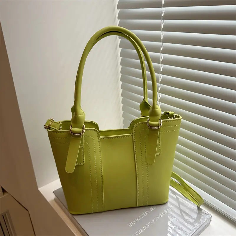 Green Leather Shoulder Bag Large Capacity Casual Tote
