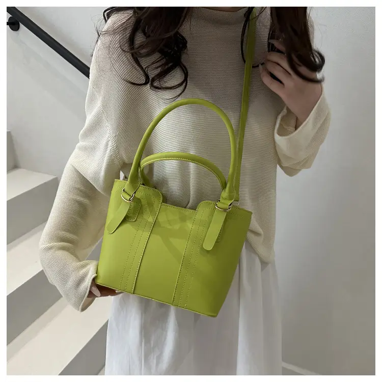 Green Leather Shoulder Bag Large Capacity Casual Tote — feature 13