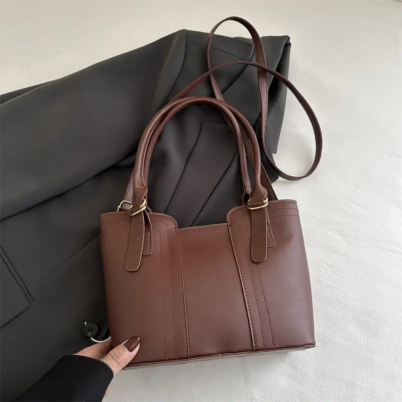 Green Leather Shoulder Bag Large Capacity Casual Tote