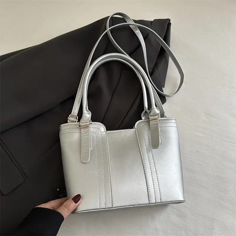 Green Leather Shoulder Bag Large Capacity Casual Tote
