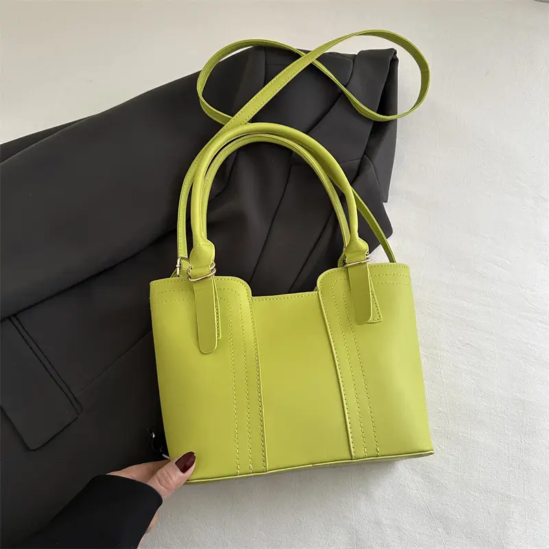 Green Leather Shoulder Bag Large Capacity Casual Tote