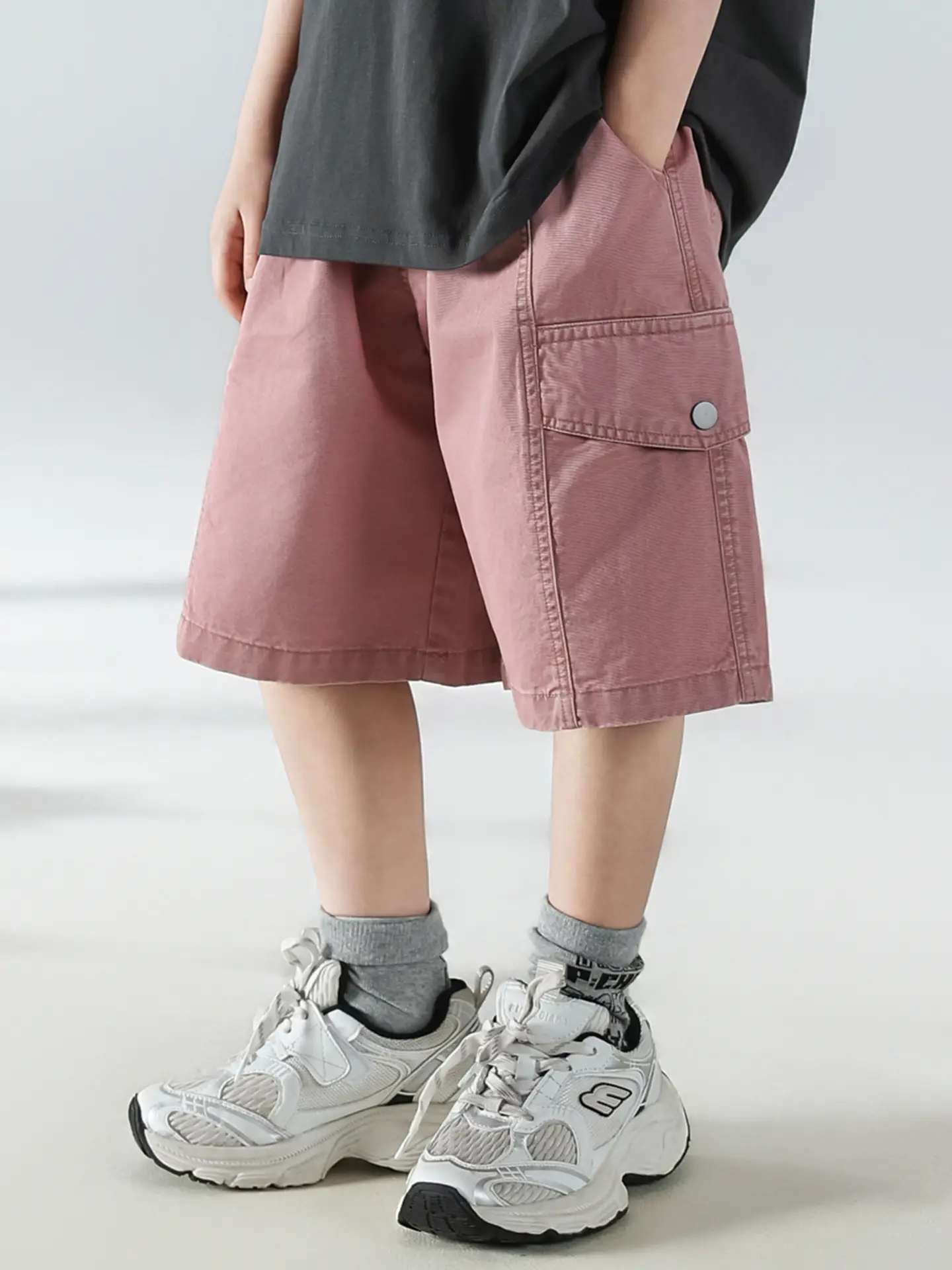Boys Summer Printed T-Shirt Shorts Set White Pink — feature 11